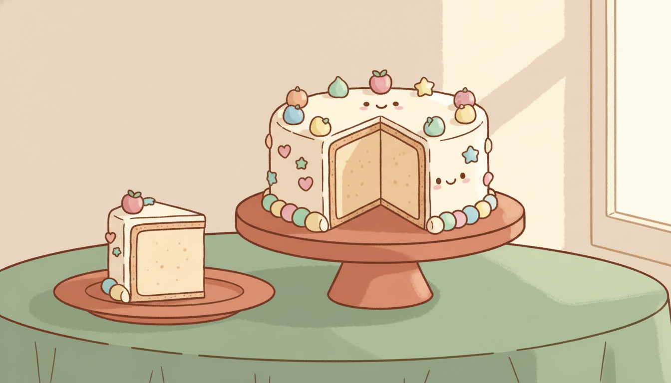 完美外表的蛋糕切開後內部空洞，象徵完整性幻覺