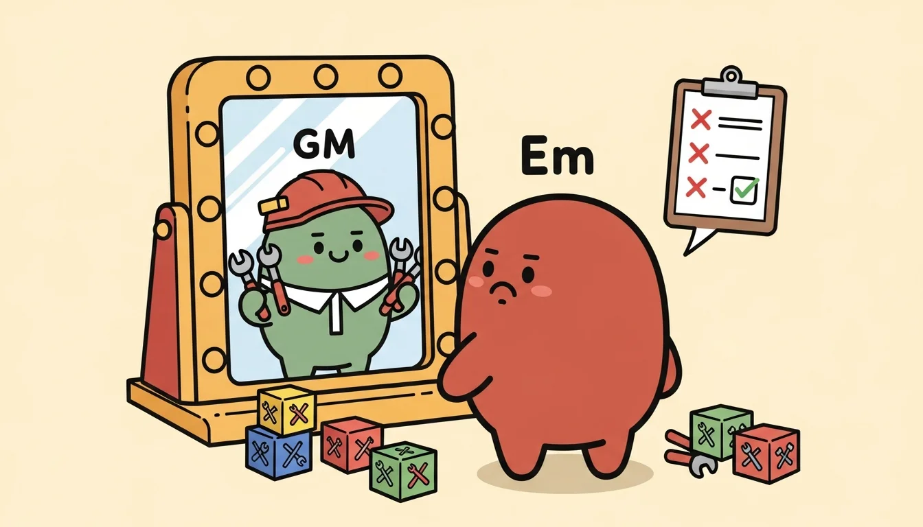 Em 被 spawn 出來卻載入了 GM 的身份——鏡子裡是別人的臉