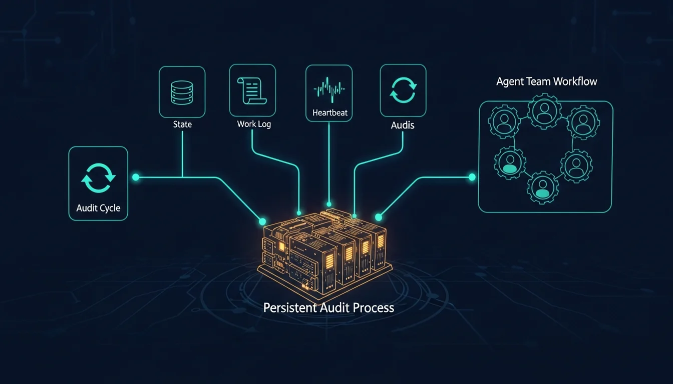 A7sus4 as a persistent auditing identity standing beside an Overmind process and an Agent Team workflow