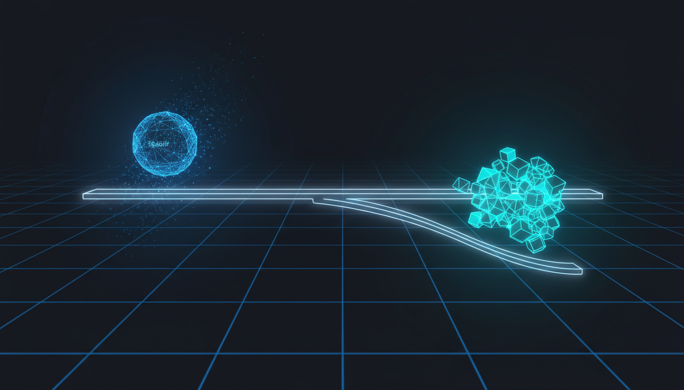 AI 競爭重心從 Model 轉向 Skill Ecosystem 的天秤示意圖