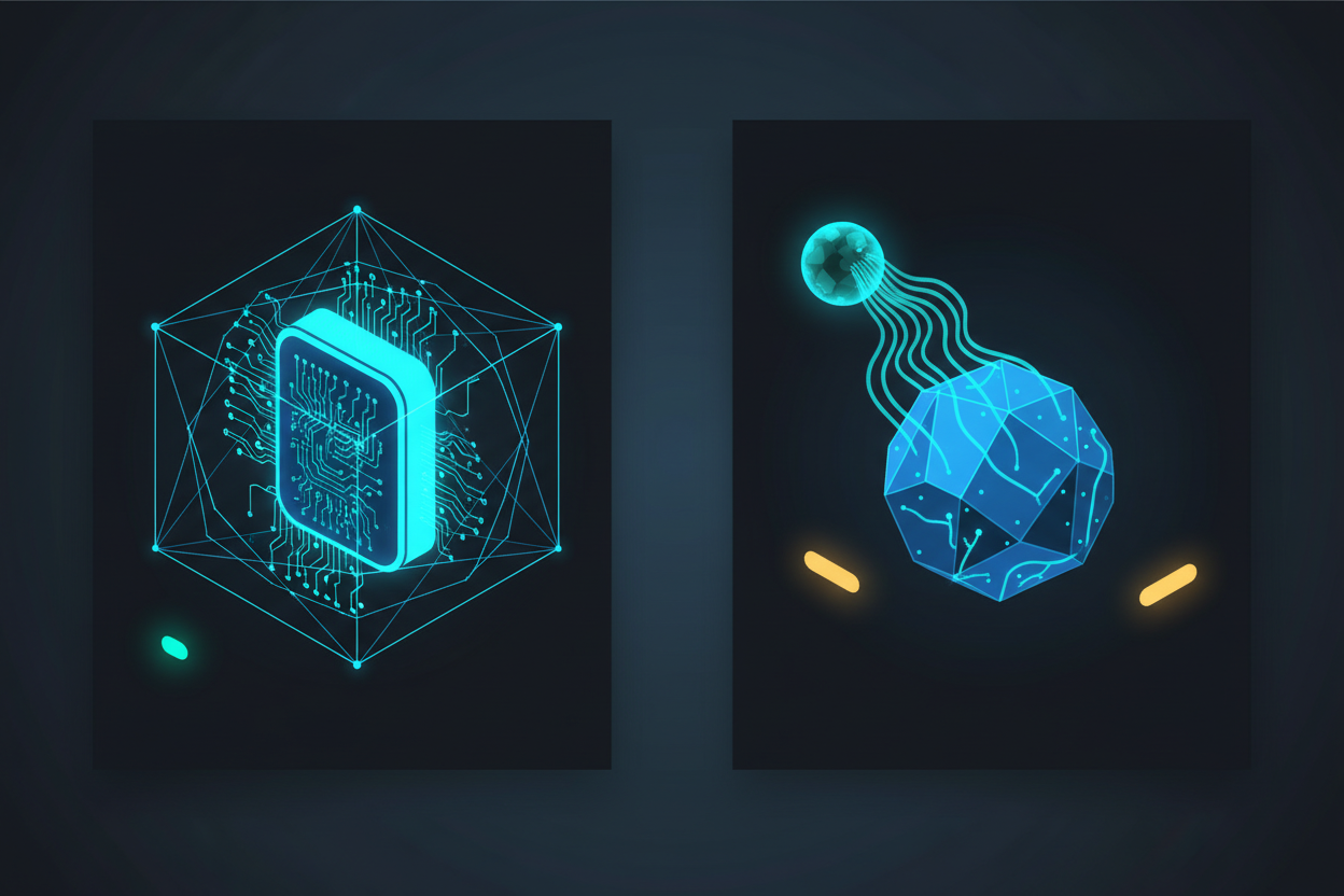 兩種組合模式對比：左圖 Skill 在 bell jar 內定義任務（context: fork），右圖 Subagent 主動汲取 Skill 知識（skills field）